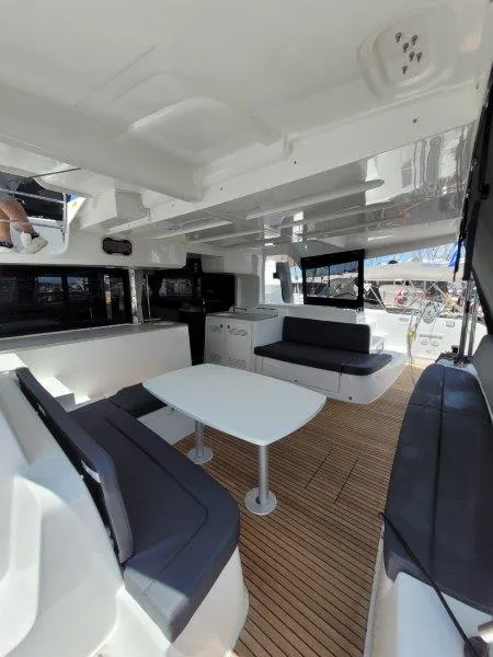 Deck of Pergisos, a Lagoon 46 catamaran at Municipal Unit of Ellomenos, Greece