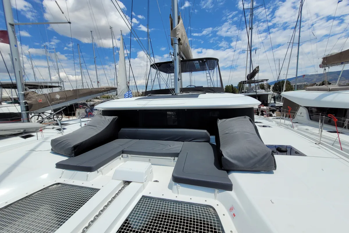 Deck of Pergisos, a Lagoon 46 catamaran at Municipal Unit of Ellomenos, Greece