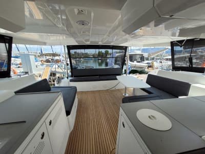 Deck of Pergisos, a Lagoon 46 catamaran at Municipal Unit of Ellomenos, Greece