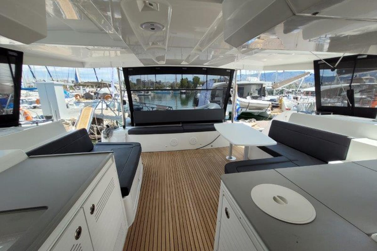 Deck of Pergisos, a Lagoon 46 catamaran at Municipal Unit of Ellomenos, Greece