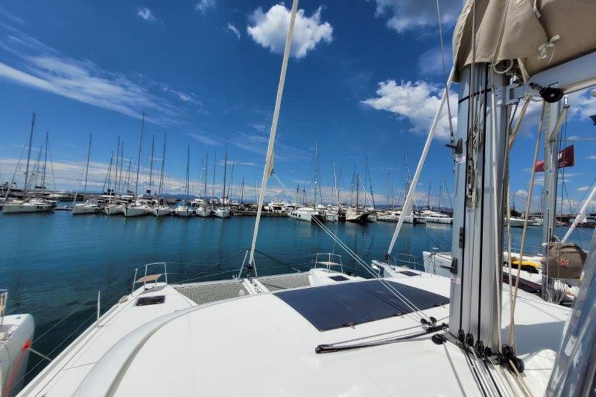 Deck of Pergisos, a Lagoon 46 catamaran at Municipal Unit of Ellomenos, Greece