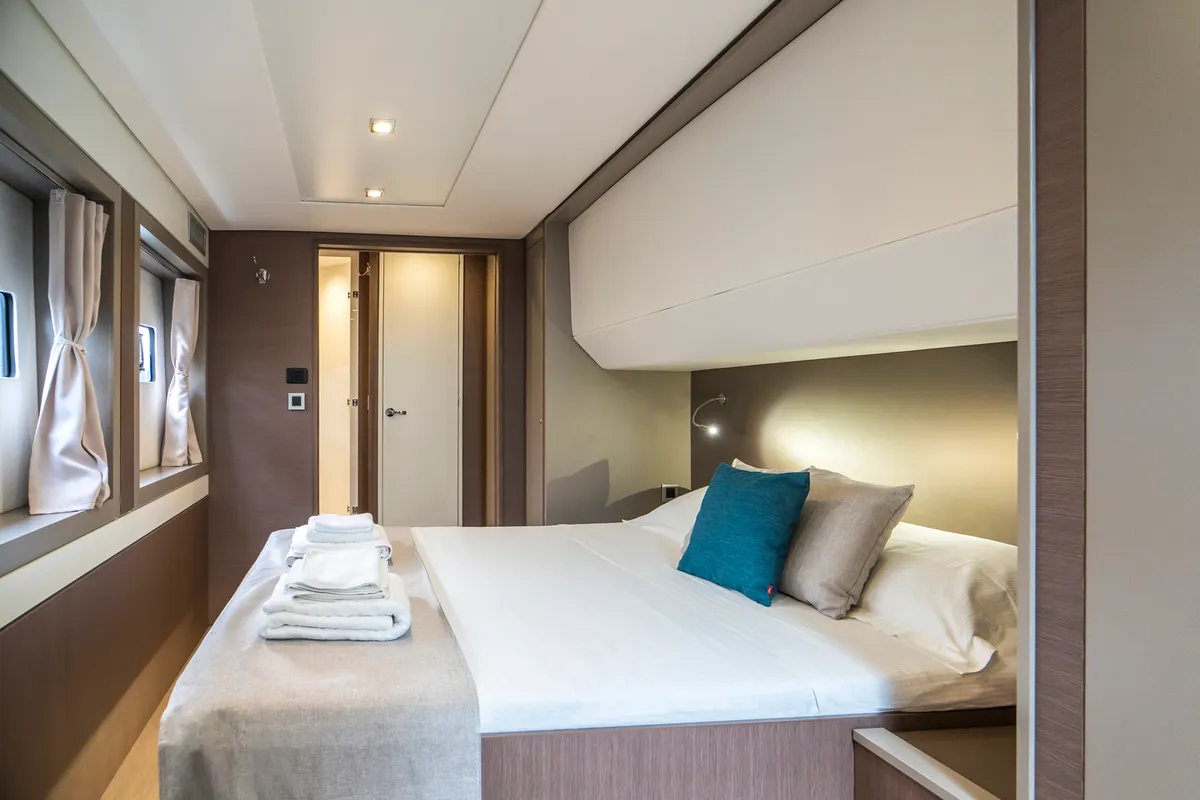 Cabin on Sikelia, a Bali 5.4 catamaran at Capo d'Orlando, Italy