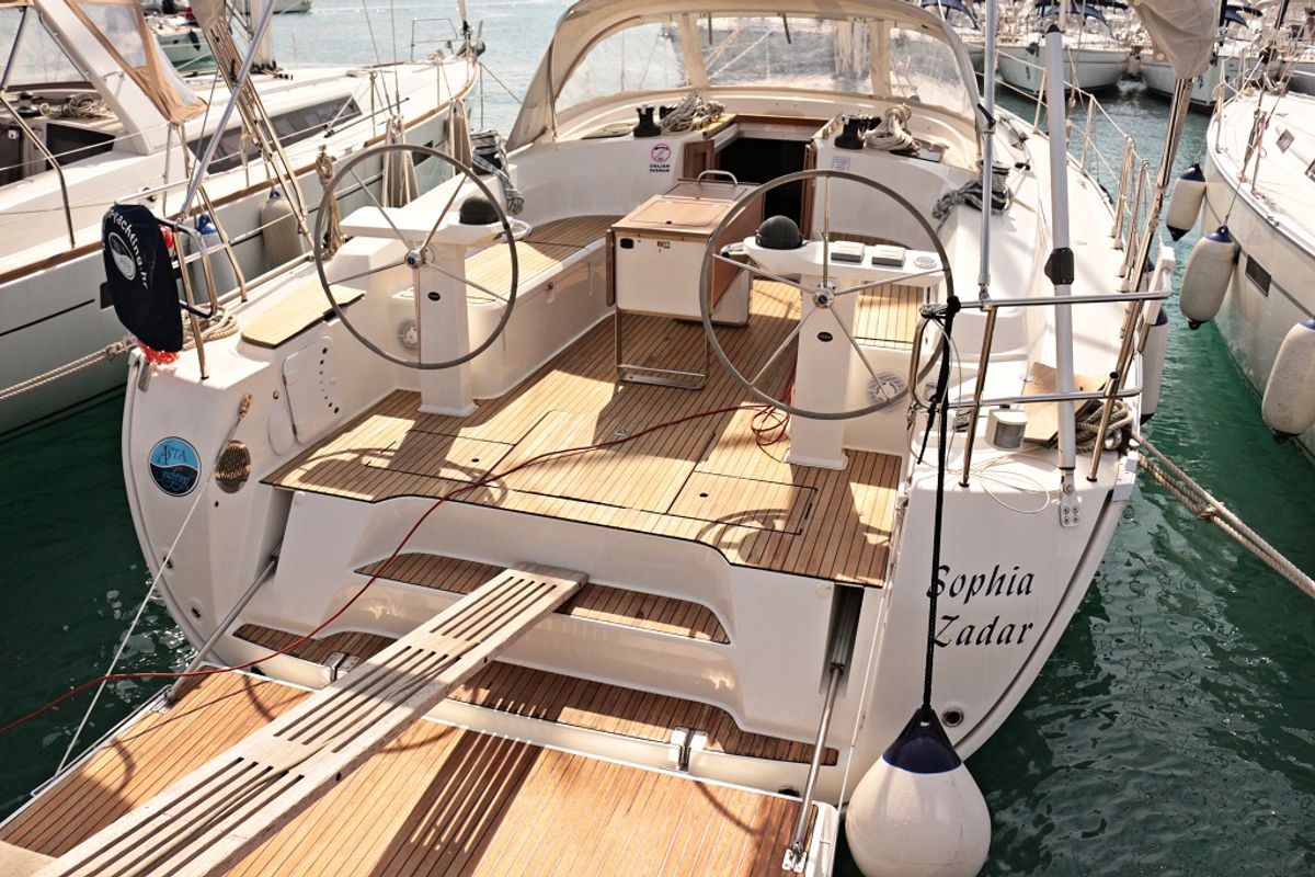 Deck of Sophia, a Bavaria Cruiser 45 sailboat at Općina Sukošan, Croatia