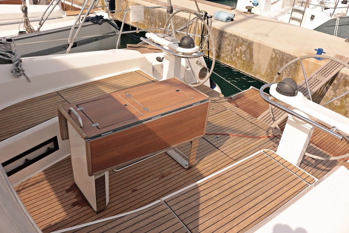 Deck of Sophia, a Bavaria Cruiser 45 sailboat at Općina Sukošan, Croatia