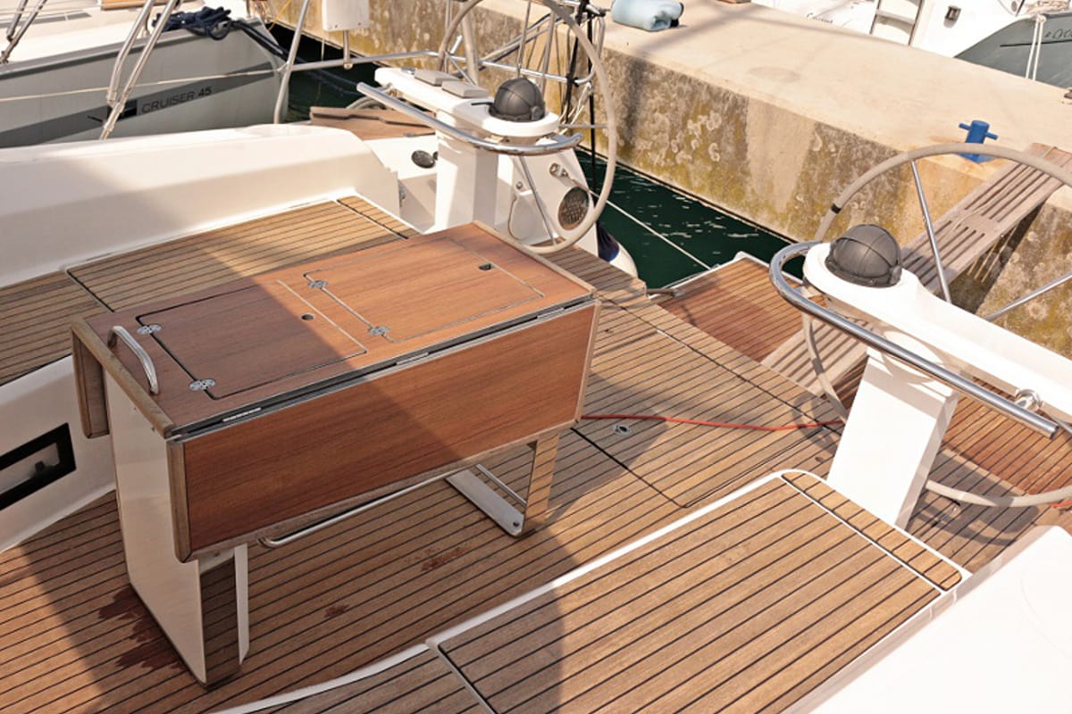 Cockpit of Sophia, a Bavaria Cruiser 45 sailboat at Općina Sukošan, Croatia