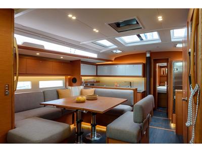 Salon of Olimpia, a Dufour 530 sailboat at Cannigione, Italy
