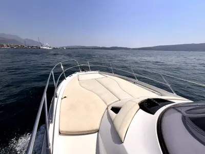 Deck of Zefirka, a Sessa Marine Key Largo 36 motorboat at Tivat, Montenegro