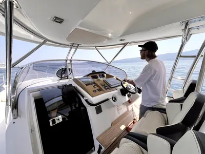Cockpit of Zefirka, a Sessa Marine Key Largo 36 motorboat at Tivat, Montenegro