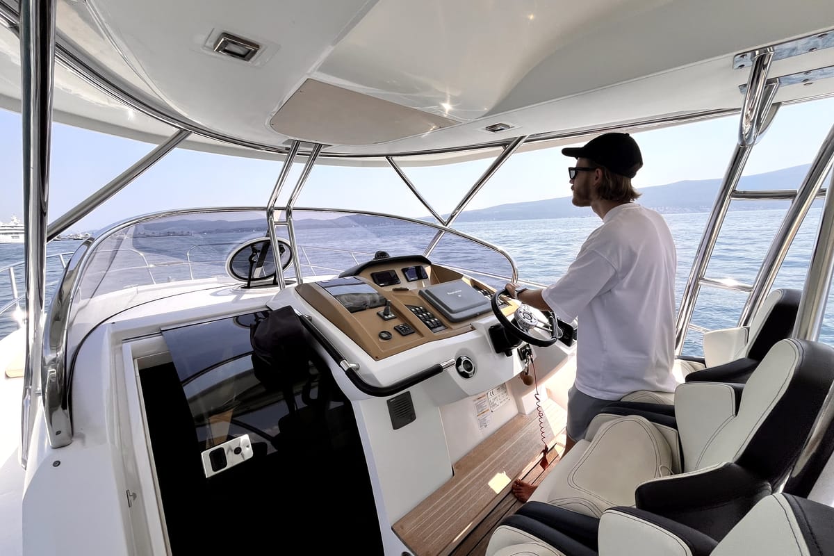 Cockpit of Zefirka, a Sessa Marine Key Largo 36 motorboat at Tivat, Montenegro