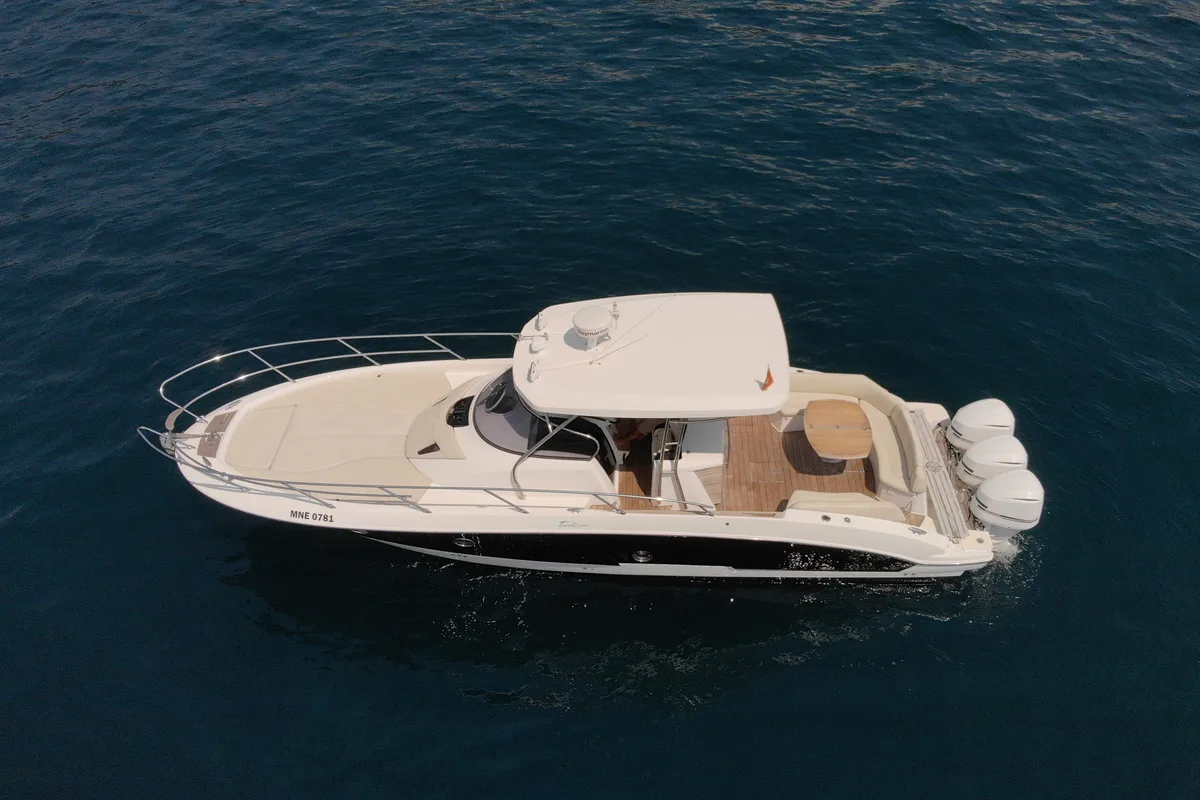 Exterior view of Zefirka, a Sessa Marine Key Largo 36 motorboat at Tivat, Montenegro