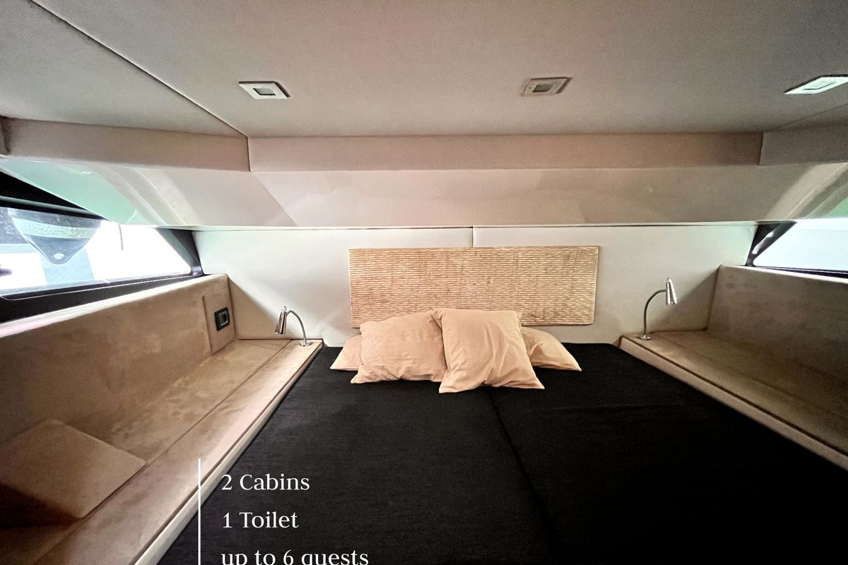 Cabin on Zefirka, a Sessa Marine Key Largo 36 motorboat at Tivat, Montenegro