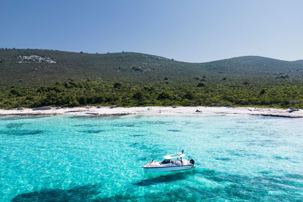 Exterior view of Axopar 29, a Axopar 29 Sun Top motorboat at Zaton, Croatia