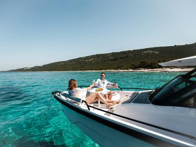 Deck of Axopar 29, a Axopar 29 Sun Top motorboat at Zaton, Croatia