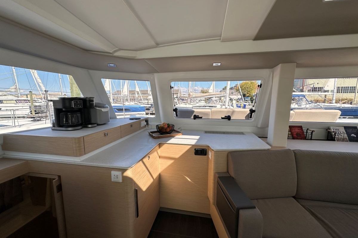 Salon of Selah, a Fountaine Pajot FP 44 Maestro catamaran at Road Town, British Virgin Islands