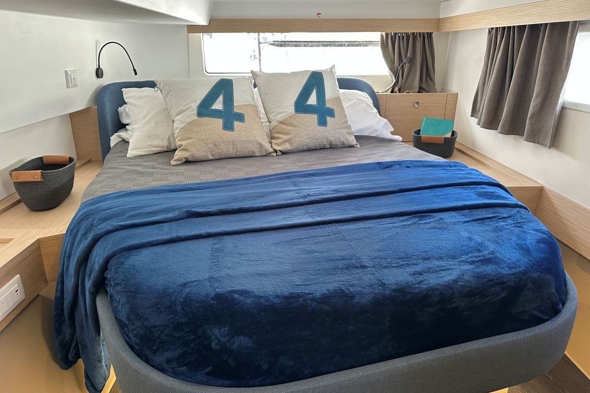 Cabin on Selah, a Fountaine Pajot FP 44 Maestro catamaran at Road Town, British Virgin Islands