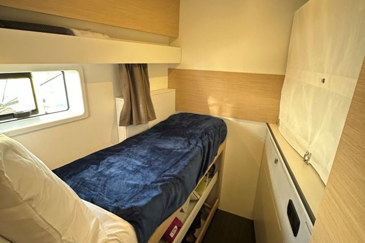 Cabin on Selah, a Fountaine Pajot FP 44 Maestro catamaran at Road Town, British Virgin Islands