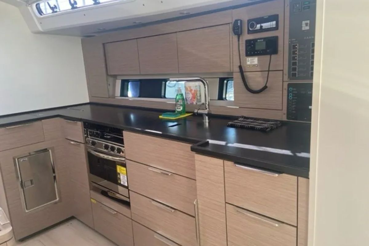 Galley of Okeanida, a Hanse Yachts Hanse 460 sailboat at Lavreotiki Municipal Unit, Greece