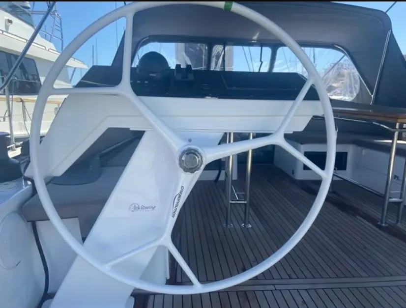 Cockpit of Okeanida, a Hanse Yachts Hanse 460 sailboat at Lavreotiki Municipal Unit, Greece