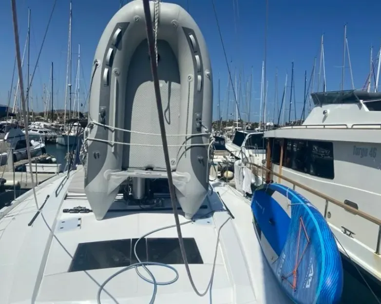Deck of Okeanida, a Hanse Yachts Hanse 460 sailboat at Lavreotiki Municipal Unit, Greece