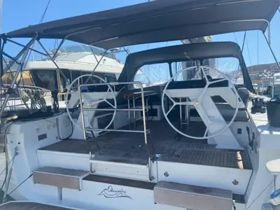 Cockpit of Okeanida, a Hanse Yachts Hanse 460 sailboat at Lavreotiki Municipal Unit, Greece