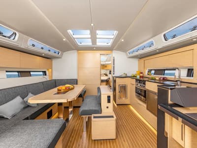 Salon of Okeanida, a Hanse Yachts Hanse 460 sailboat at Lavreotiki Municipal Unit, Greece