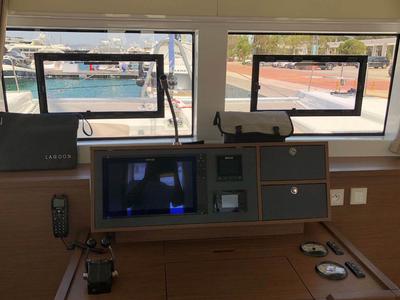 Salon of Smajla 2 Sweden, a Lagoon 52 F catamaran at Athens, Greece
