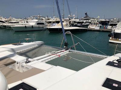 Deck of Smajla 2 Sweden, a Lagoon 52 F catamaran at Athens, Greece