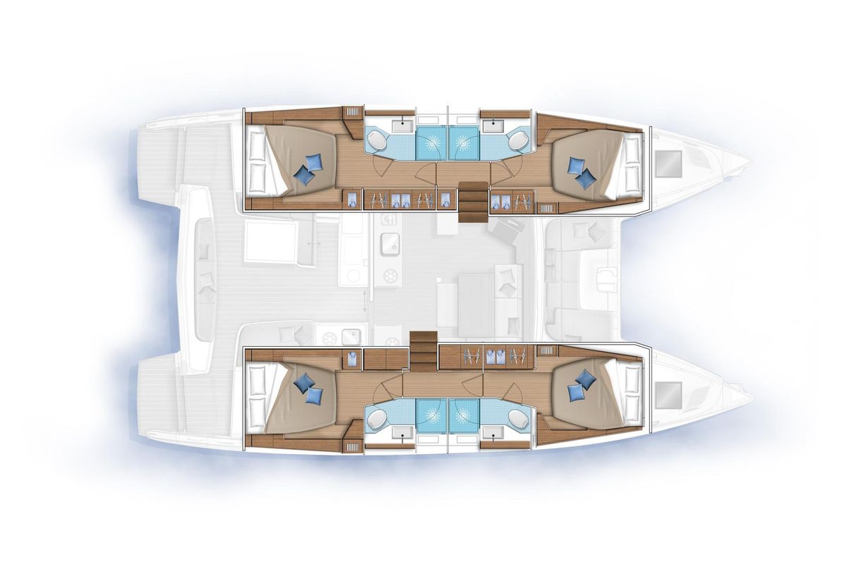 Floor plan of Peaches, a Lagoon 46 catamaran at Municipal Unit of Lefkada, Greece