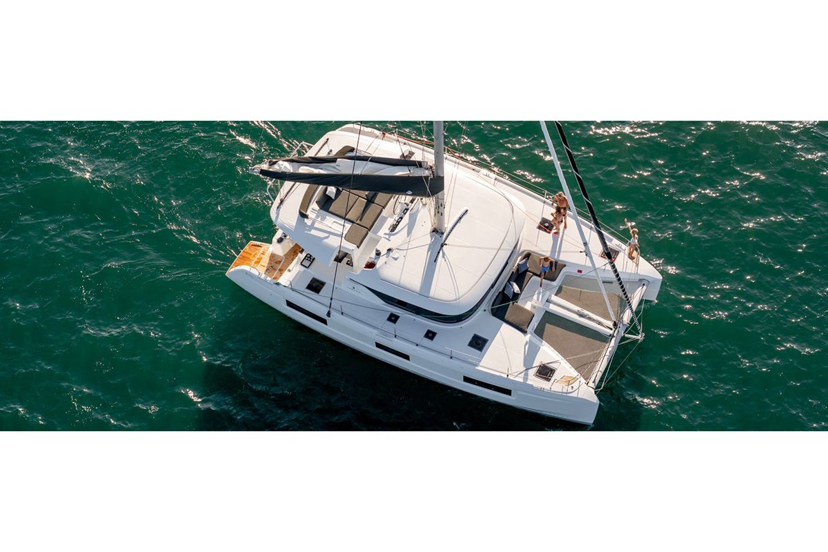 Exterior view of Peaches, a Lagoon 46 catamaran at Municipal Unit of Lefkada, Greece