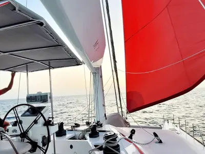 Cockpit of Marea, a Sunreef Yachts Sunreef 62 catamaran at Isla Aguja Cabins San Blas, Panama