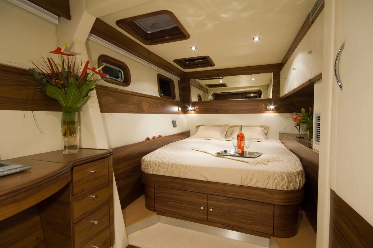 Cabin on Marea, a Sunreef Yachts Sunreef 62 catamaran at Isla Aguja Cabins San Blas, Panama