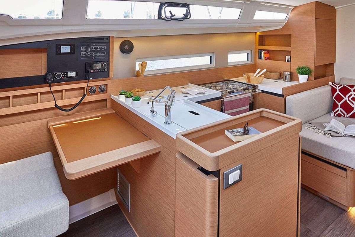 Galley of Sunsail 410 Classic, a Jeanneau Sun Odyssey 410 sailboat at Gouvia, Greece