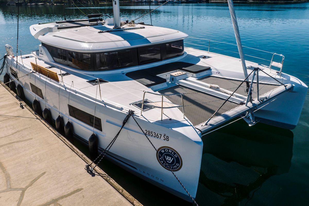 Exterior view of Poseidon, a Lagoon 46 catamaran at Grad Šibenik, Croatia