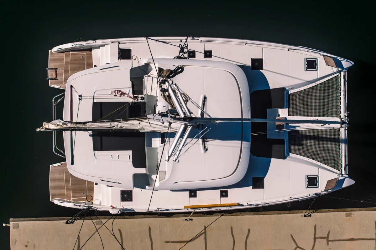 Exterior view of Poseidon, a Lagoon 46 catamaran at Grad Šibenik, Croatia