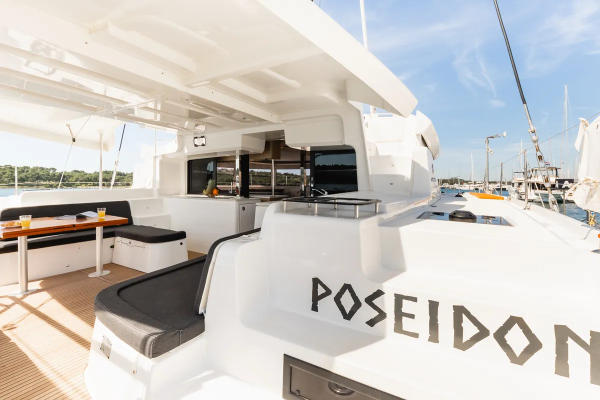 Deck of Poseidon, a Lagoon 46 catamaran at Grad Šibenik, Croatia