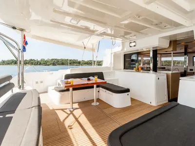 Deck of Poseidon, a Lagoon 46 catamaran at Grad Šibenik, Croatia