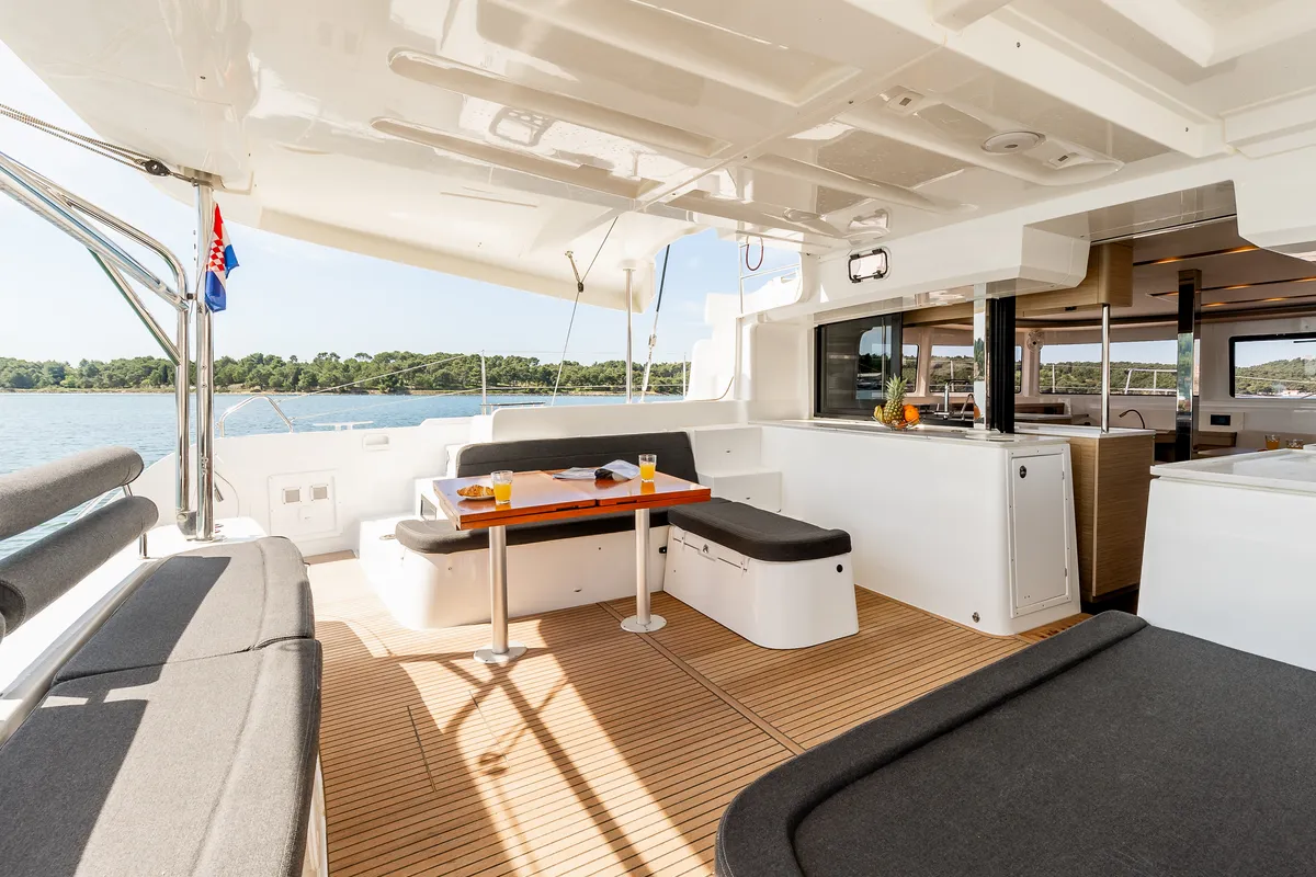 Deck of Poseidon, a Lagoon 46 catamaran at Grad Šibenik, Croatia