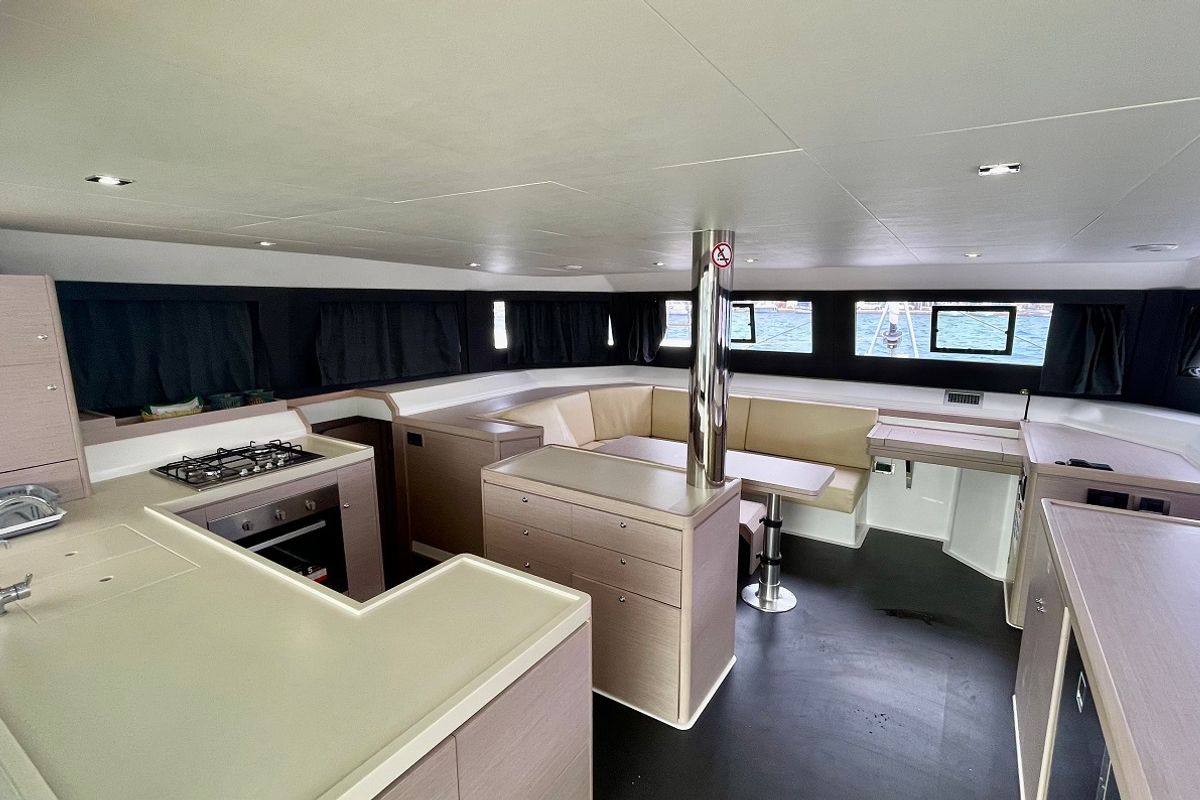 Salon of Mojito, a Dufour 48 Catamaran catamaran at Pirovac, Croatia