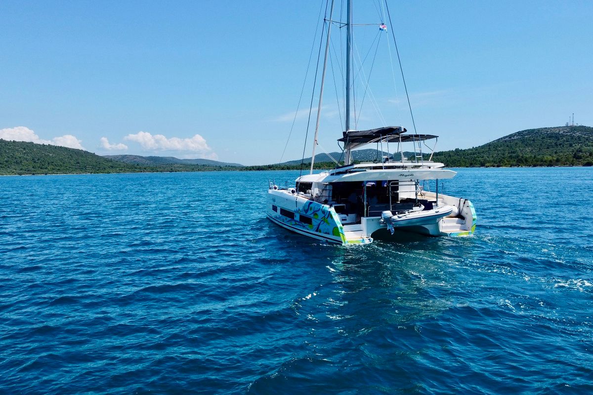 Salon of Mojito, a Dufour 48 Catamaran catamaran at Pirovac, Croatia