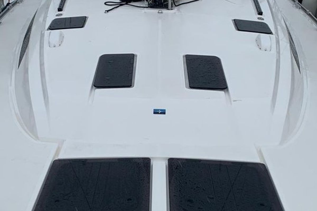 Deck of Apollon, a Bavaria Cruiser 51 sailboat at Athens, Greece
