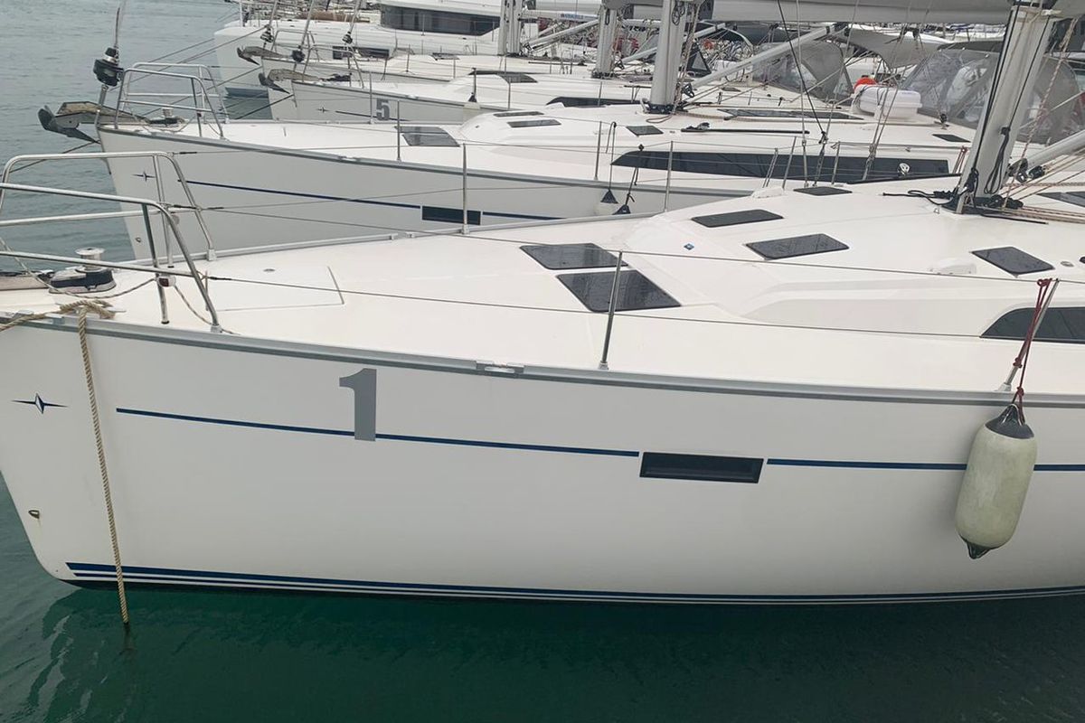 Exterior view of Apollon, a Bavaria Cruiser 51 sailboat at Athens, Greece
