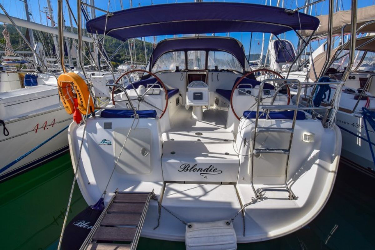 Cockpit of Blondie, a Beneteau Cyclades 43.4 sailboat at Marmaris, Turkey