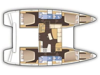 Floor plan of Corfu, a Lagoon 46 catamaran at Benitses, Greece
