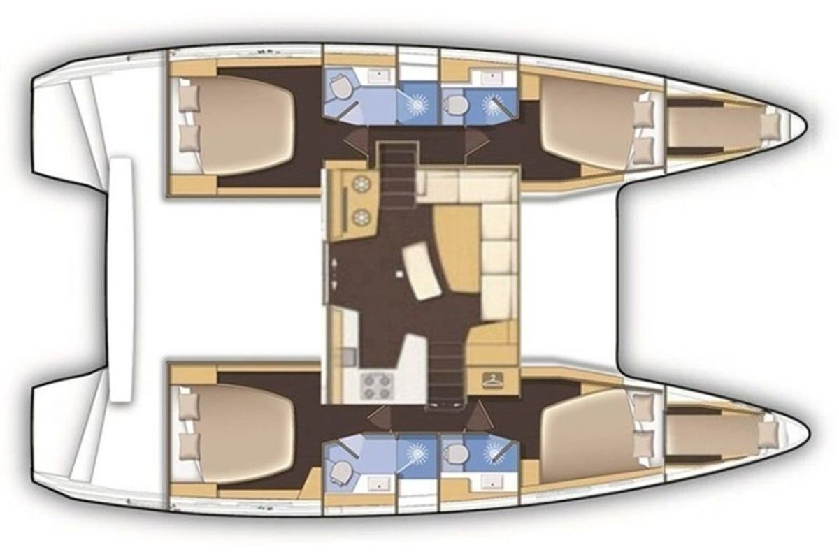 Floor plan of Corfu, a Lagoon 46 catamaran at Benitses, Greece