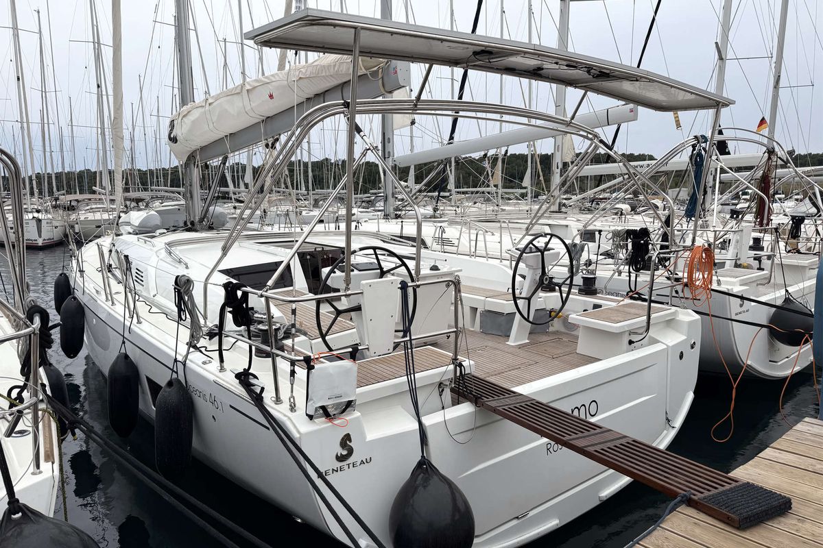 Cockpit of Momo, a Beneteau Oceanis 46.1 sailboat at Grad Pula, Croatia