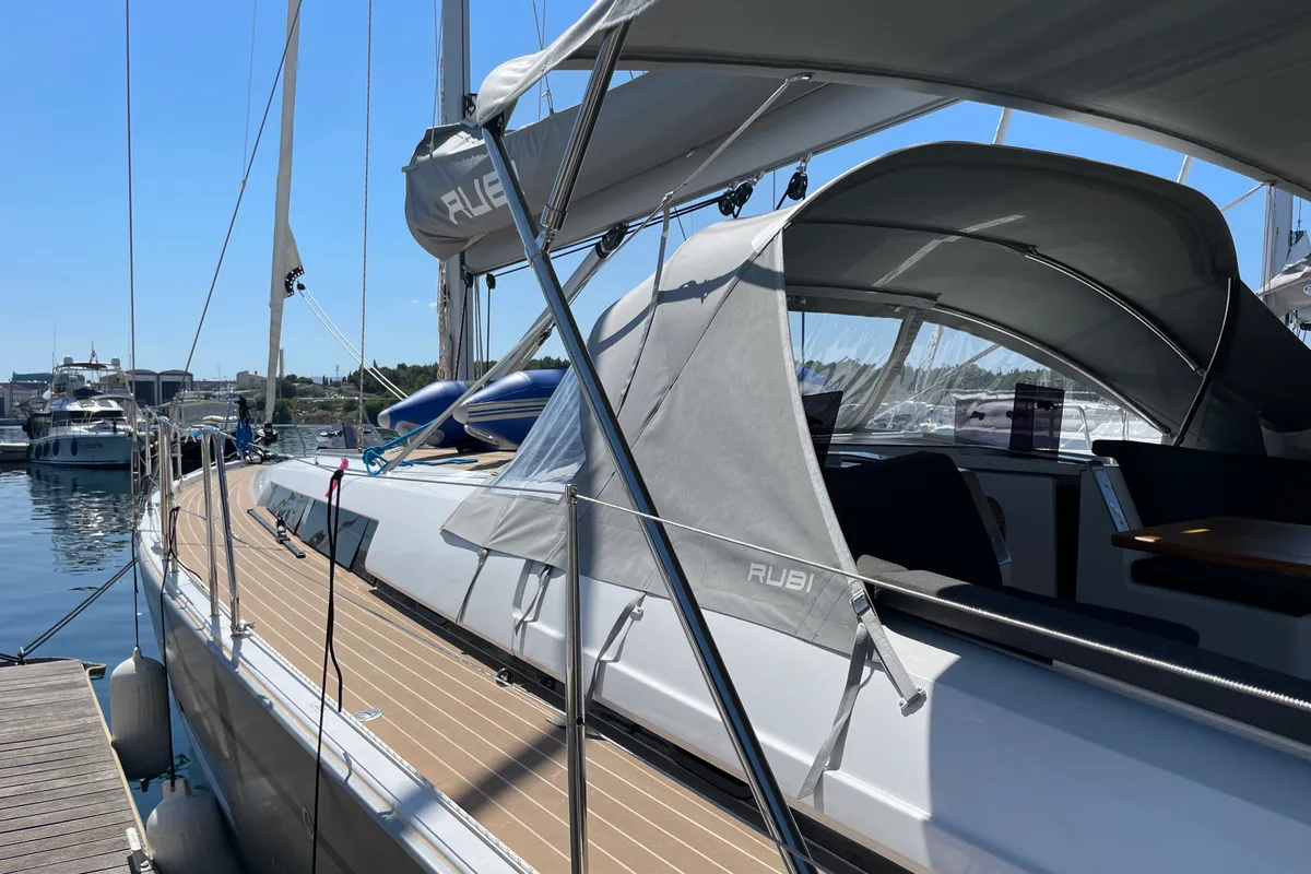Deck of Rubi, a Hanse Yachts Hanse 460 sailboat at Grad Šibenik, Croatia
