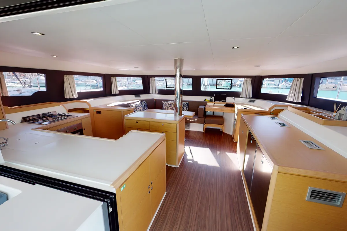 Salon of Vittoria, a Dufour 48 Catamaran catamaran at Olbia, Italy