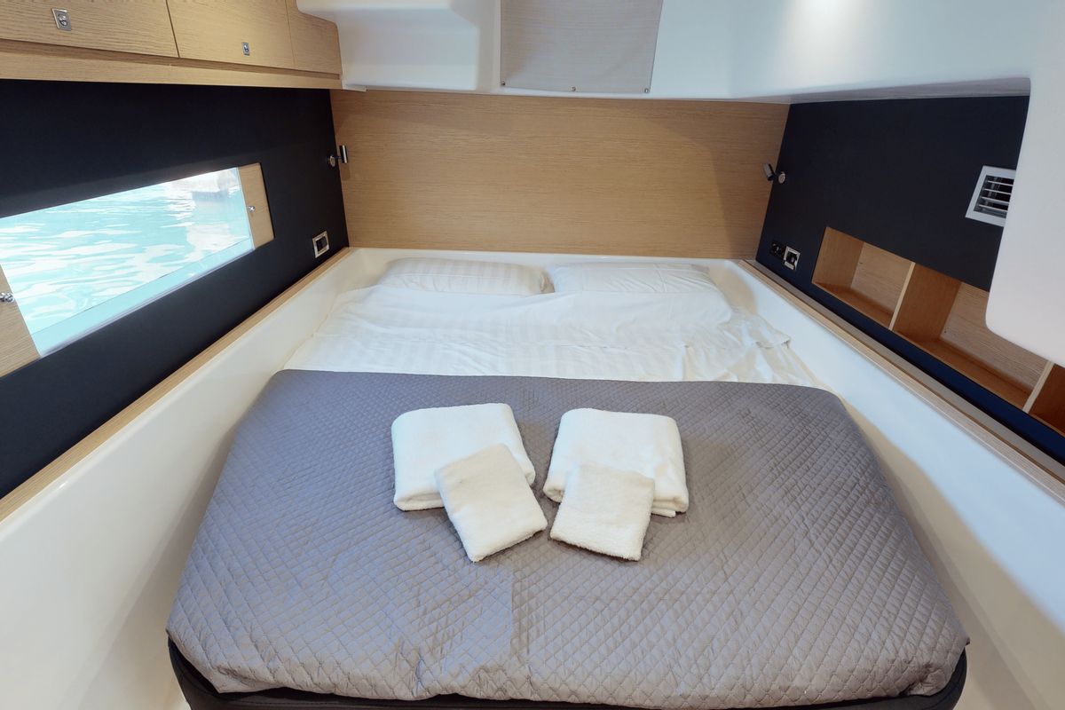 Cabin on Vittoria, a Dufour 48 Catamaran catamaran at Olbia, Italy