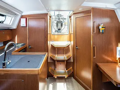 Galley of BRIZO, a Bavaria 33 Cruiser sailboat at Municipal Unit of Ellomenos, Greece