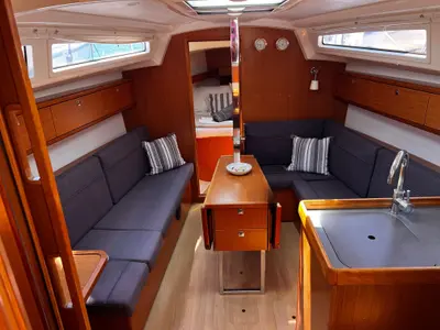 Salon of BRIZO, a Bavaria 33 Cruiser sailboat at Municipal Unit of Ellomenos, Greece